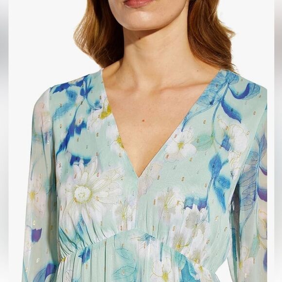 Adrianna Papell Women's Floral Chiffon Tiered Dress mint size 6 - Picture 5 of 16